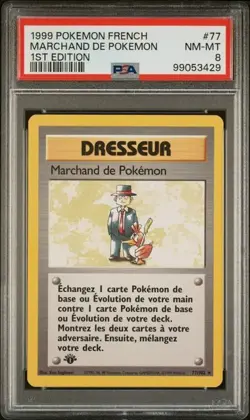 TCG 1999 Pokemon FRENCH Dresseur 1ST Edition Card MARCHAND DE # 77 Graded PSA 8 - Image 1