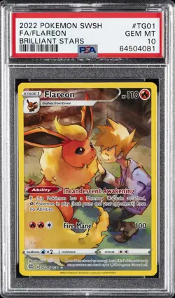 2022 POKEMON SWORD & SHIELD BRILLIANT STARS #TG01 FULL ART/FLAREON PSA 10 - Image 1