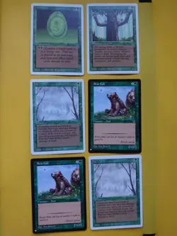 MTG green card x6. Revised 2 fog,Ironroot treefolk & Lifeforce. + 2 Bear cubs - Image 1