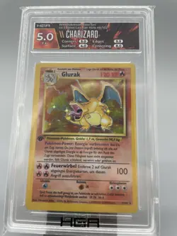 1999 Pokemon German Glurak 1st Edition Holo #4 HGA 5 EX W A Custom Label! - Image 1