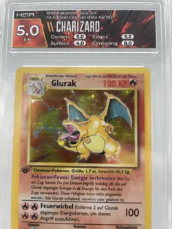 1999 Pokemon German Glurak 1st Edition Holo #4 HGA 5 EX W A Custom Label! - Image 2