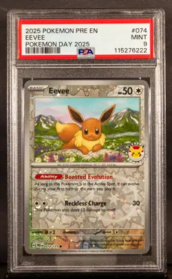 115276222 Eevee 2025 Pokemon PRE EN 074 Pokemon Day 2025 PSA 9 - Image 1