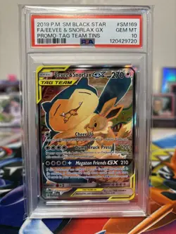 2019 Pokemon - Black Star Promo - Tag Team SM169 - Eevee & Snorlax Gx PSA 10 - Image 1