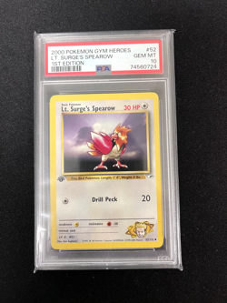 Lt. Surge's Spearow 1st Edition 52/132 PSA 10 - Gym Heroes Pokemon Card - Image 1