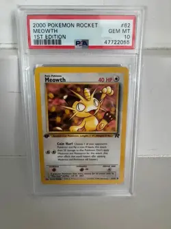 Team Rocket Meowth 1st Edition PSA 10 GEM MT 62/82 Pokemon Card Pokemon - Image 1