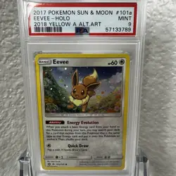 2017 POKEMON SUN & MOON 2018 YELLOW A ALTERNATE ART #101A EEVEE-HOLO PSA 9 MINT - Image 1