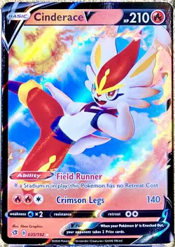 Cinderace V 035/192 ULTRA RARE Pokemon Card TCG 2020 SWSH Rebel Clash NM - Image 1