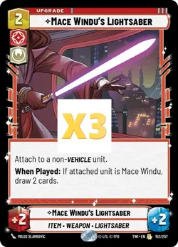 Star Wars Unlimited TWI - Mace Windu’s Lightsaber - Rare Play-set X 3 Cards - Image 1
