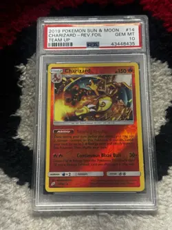 PSA 10 2019 Pokemon Sun & Moon Charizard 14/181 Team Up Reverse Holo - Image 1