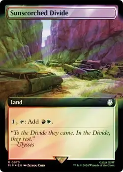 Sunscorched Divide SURGE FOIL EXTENDED - 0973 - Rare - Fallout PIP MTG - Image 1