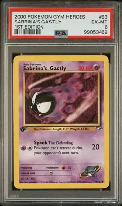 TCG 2000 Pokemon GYM HEROES Non-Holo 1ST Edition Card SABRINA'S GASTLY 93 PSA 6 - Image 1