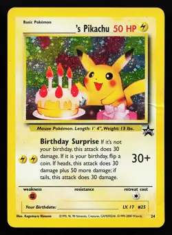 Birthday Pikachu 24 Holo WOTC Black Star Promo Pokemon Card CREASED - Image 1