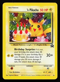 Birthday Pikachu 24 Holo WOTC Black Star Promo Pokemon Card - Image 1