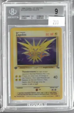 1999 Fossil 1st Edition 15 Zapdos Holo R BGS 9 Graded Pokemon Cards - Image 1