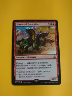Silverclad Ferocidons. RAre RIX dinosaur Magic the Gathering Card. - Image 1