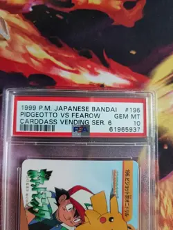 Pokemon Card Japanese 196 Carddass Vending Pikachu Pidgeot Vs Fearow PSA 10 - Image 4
