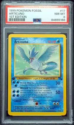 1st Edition Articuno 17/62 PSA 8 Fossil Pokemon Card - Image 1