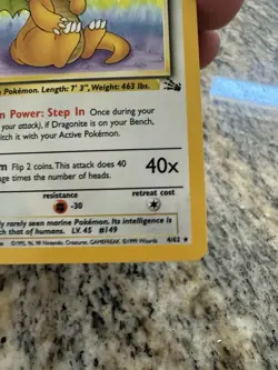 Dragonite Fossil Near Mint + to Mint No Scratching 4/62 Holo Pokemon - Image 5
