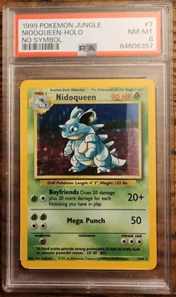 PSA 8 MINT Nidoqueen No Symbol ERROR Holo Rare 7/64 Jungle Pokemon Card - Image 1