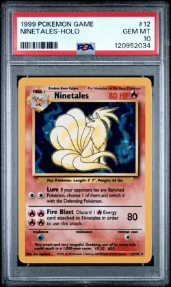 PSA 10 GEM MINT Ninetales 12/102 Base Set Holo Rare Pokemon Card - Image 1