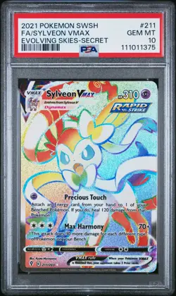 Sylveon VMAX PSA 10 English Pokemon Card 211/203 Evolving Skies 2021 Rainbow - Image 1