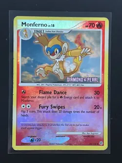 Pokemon Diamond and Pearl Monferno #56 Reverse Holo Stamped (played) - Image 2