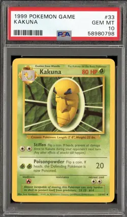 1999 POKEMON BASE SET #33 KAKUNA PSA 10 GEM MINT - Image 1