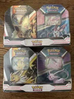 Pokemon Eevee Evolutions Flareon & Sylveon Espeon & Jolteon Tin Bundle 16 Packs - Image 1