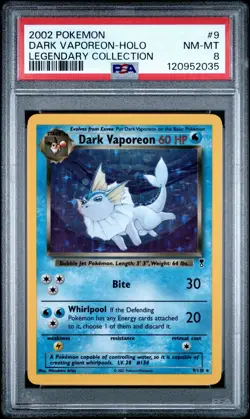 PSA 8 NM-MT Dark Vaporeon 9/110 Legendary Collection Holo Rare Pokemon Card - Image 1