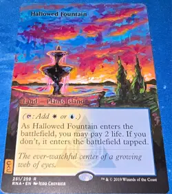 MTG ALTERED 1X Hallowed Fountain magic the gathering Hand Painted Sunset - Image 1