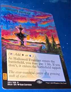 MTG ALTERED 1X Hallowed Fountain magic the gathering Hand Painted Sunset - Image 2