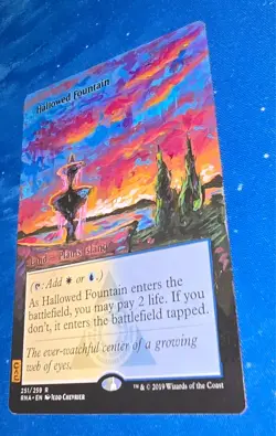 MTG ALTERED 1X Hallowed Fountain magic the gathering Hand Painted Sunset - Image 3
