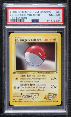 Lt Surge's Voltorb 1st Ed. Pokemon Gym Heroes PSA 8 2000 - Image 1