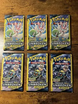 Pokemon 2019 Unbroken Bonds 3 Card Booster Pack Sealed 6 Packs - Image 1