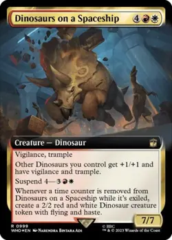 Dinosaurs on a Spaceship (Extended Art) (Surge Foil) -Foil Light Play MTG - Image 1