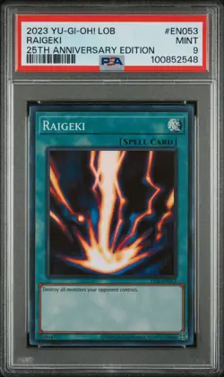 Yu-Gi-Oh! PSA 9 Raigeki LOB-EN053 Legend of Blue Eyes White Dragon 25th - Image 1