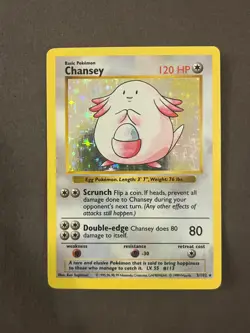 Vintage Pokemon Card Shadowless Holo Base Set Chansey 3/102 - Image 1