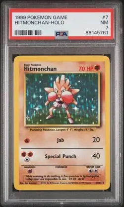1999 Pokemon Game #7 Hitmonchan Holo PSA 7 NM Base Set Unlimited - Image 1