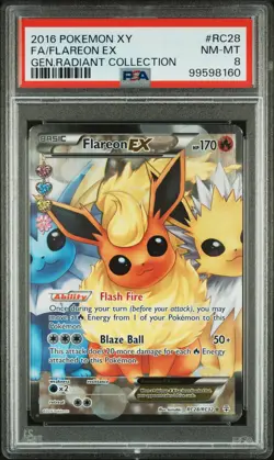 2016 POKEMON XY GENERATIONS RADIANT COLL #RC28 FULL ART/FLAREON EX PSA 8 - Image 1
