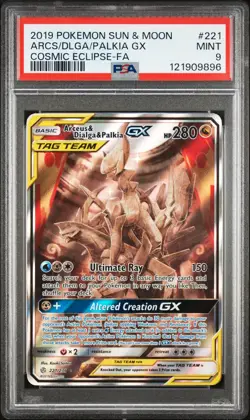 PSA 9 - Arceus Dialga Palkia GX 221/236 Alt Art S&M Cosmic Eclipse - Pokemon - Image 1
