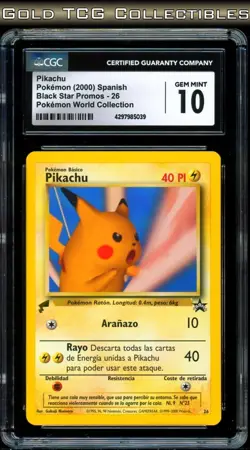 CGC 10 ⭐ Pokemon Pikachu 26 Spanish World Collection Black Star Promo Card - Image 1
