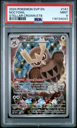 POKEMON SVP EN-SV BLACK STAR PROMO 141 NOCTOWL STELLAR CROWN ETB PSA 9 - Image 1