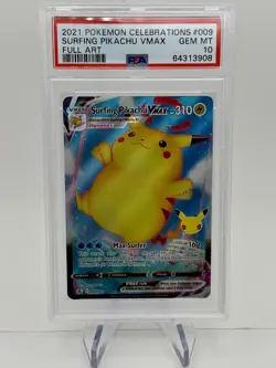 2021 POKEMON SWORD & SHIELD CELEBRATIONS #009/025 SURFING PIKACHU VMAX FA PSA 10 - Image 1
