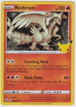 Reshiram 002/025 Holo Rare Celebrations Pokemon Card Trading Card TCG - Image 1