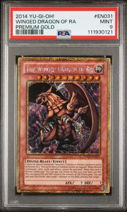 PSA MINT 9 2014 YU-GI-OH! PREMIUM GOLD #EN031 WINGED DRAGON OF RA PREMIUM GOLD - Image 1