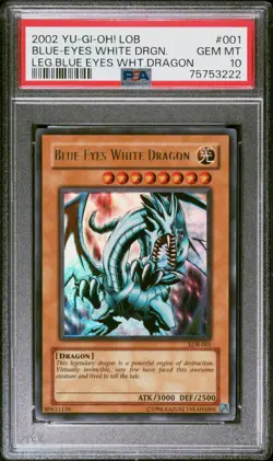 2002 YUGIOH LOB-001 BLUE-EYES WHITE DRAGON ULTRA RARE PSA 10 GEM MINT #75753222 - Image 1
