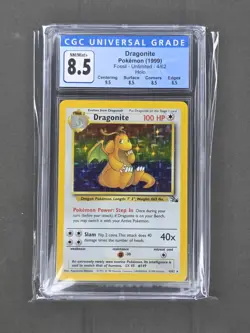 CGC 8.5 Dragonite 1999 Fossil 4/62 Holo Pokemon Card PSA with Subgrades - Image 1