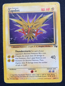 Pokemon Card Zapdos 30/62 Rare Non Holo WOTC Fossil Set (HP) - Image 1