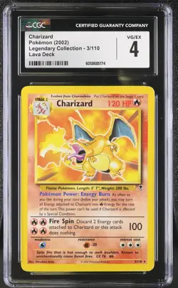 CGC 4 Charizard 2002 Legendary Collection 3/110 Lava Deck Pokemon Card psa - Image 1