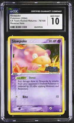 CGC 10 Slowpoke Team Rocket Returns 76/109 Reverse Holo STAMPED Pokemon Card psa - Image 1